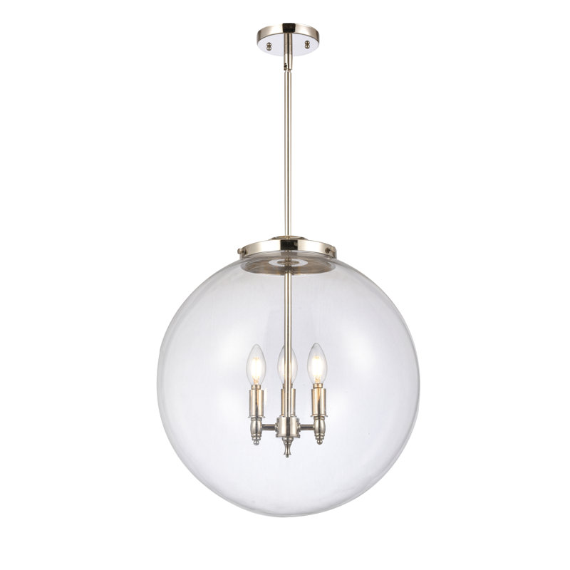 Luminaire suspendu sphère 3 lumières Frederick, H 19 po x l 18 po x P 18 po, Transparent, Nickel poli