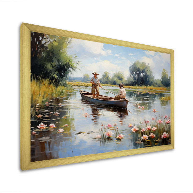 The Pond At Montgeron - Landscapes Canvas Wall Art, H 16 po x l 32 po x P 1 po, Encadrement doré