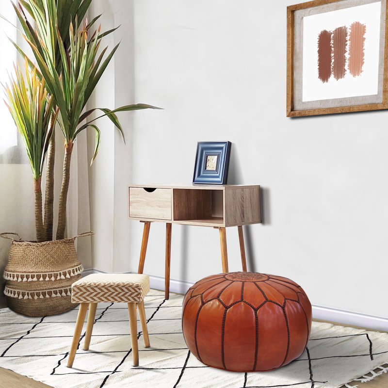 Burmaster Upholstered Pouf, Dark Brown Genuine Leather