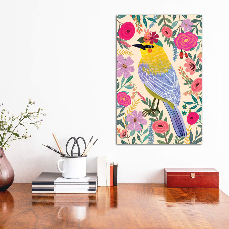 Warbler par Mia Charro - impression d'art graphique, H 60 po x l 40po x P 1,5 po, Toile tendue