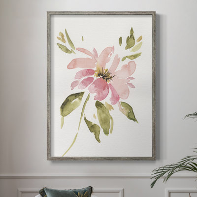 «One Pink Bloom I», reproduction encadrée - bois massif
