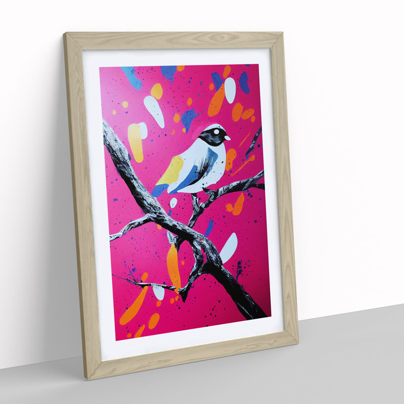 Splashed Bird No.2 Abstract - Framed Print, 64cm H x 46cm W x 2cm D, Oak Framed
