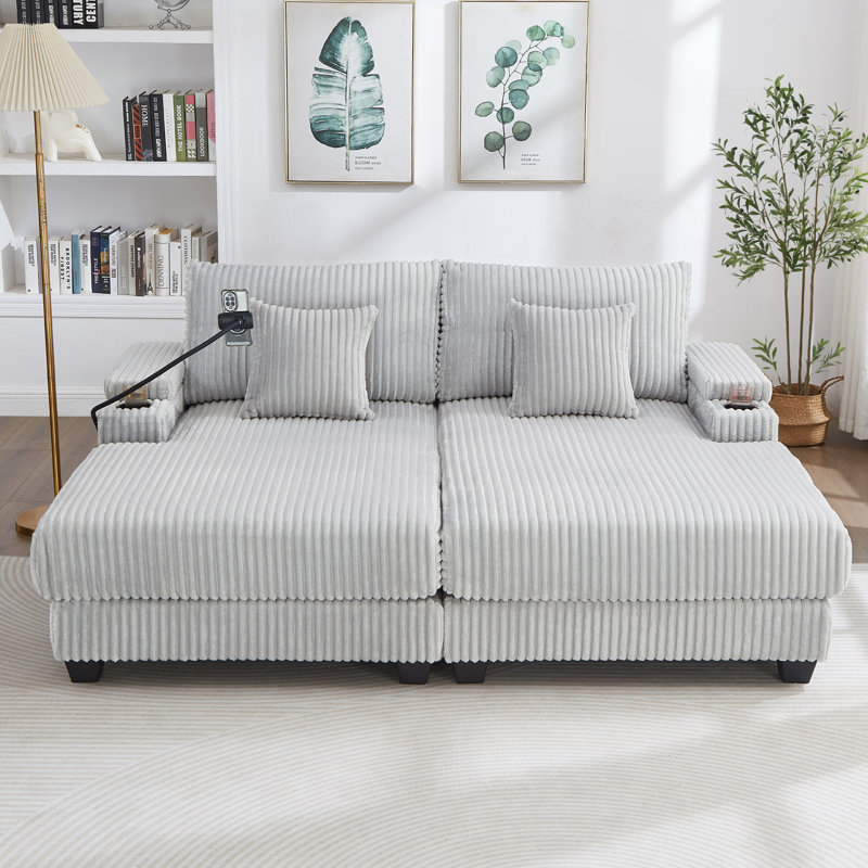Modern Chaise Sofa, Light Grey