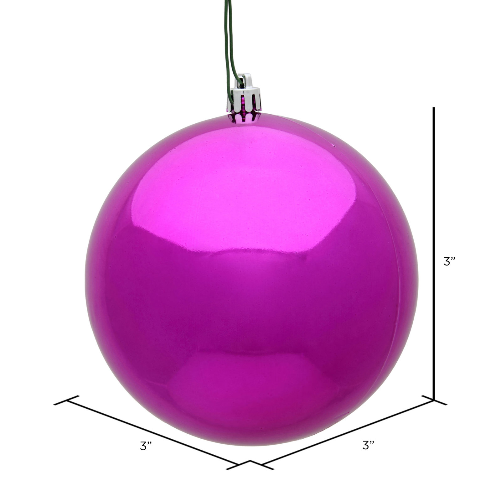 Holiday Décor Ball Ornament, Fuchsia Shiny, 3" H x 3" W x 3" D