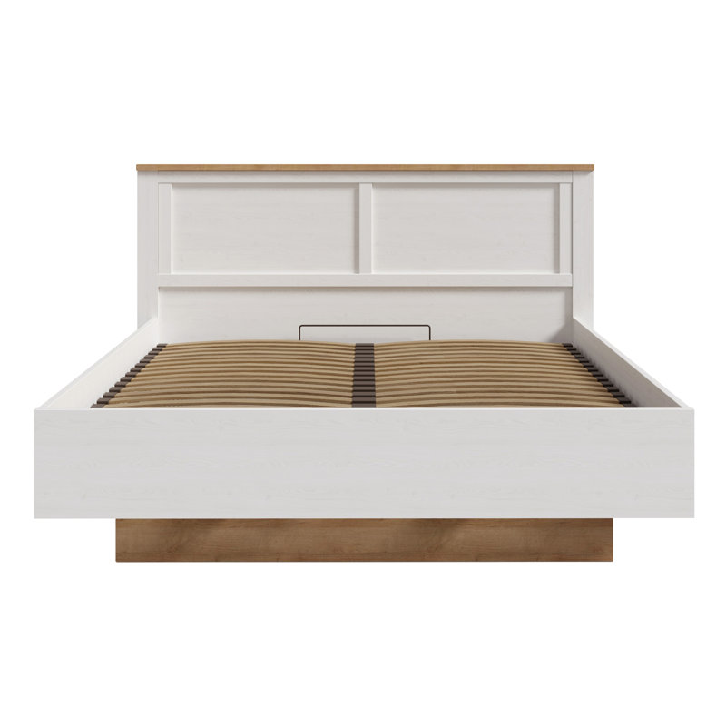 Ortiz Country Style Bed with Slatted Frame, Engineered Wood, Riviera Oak / Sibiu Larch Light Decor,, 176.2 x 206.4cm