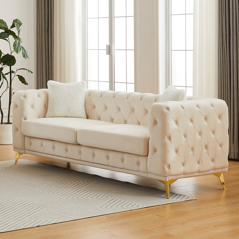 Canapés à compression, velours Chesterfield de 82,5 pouces, salon à la maison moderne