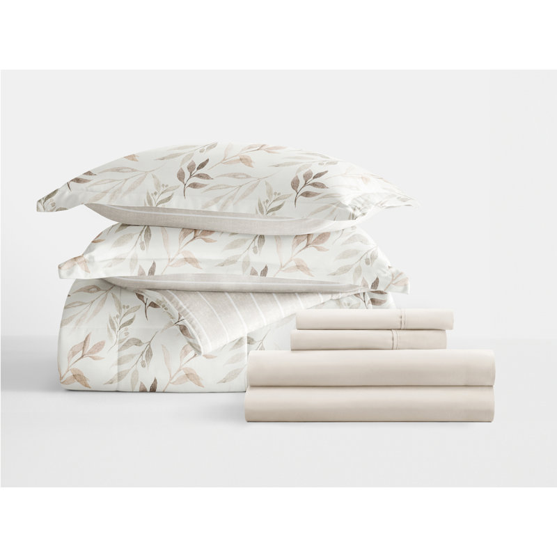 Ivory Floral Twin Microfiber Reversible Bed in a Bag Set