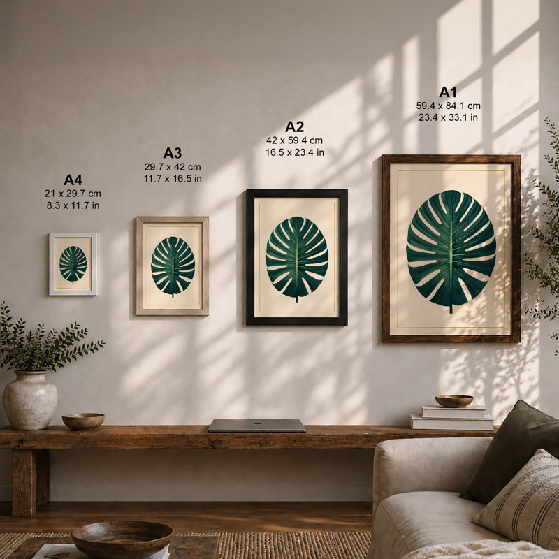 Monstera Leaf Study Botanical - Print, A2 - 59.4 x 42.0 cm, White