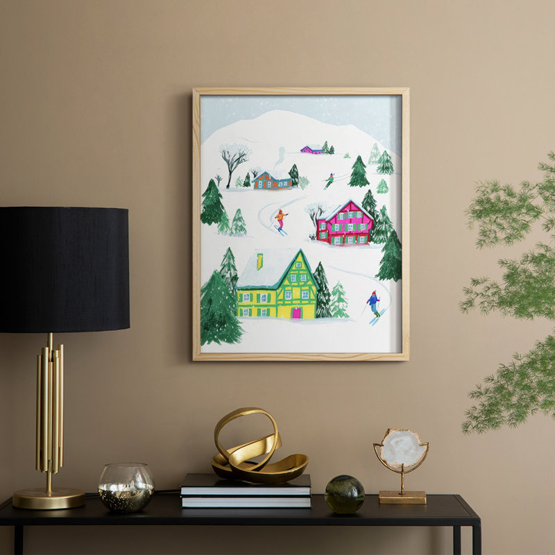 «Candy Ski Village I», reproduction encadrée - bois massif, H 21 po x l 17 po, Naturel