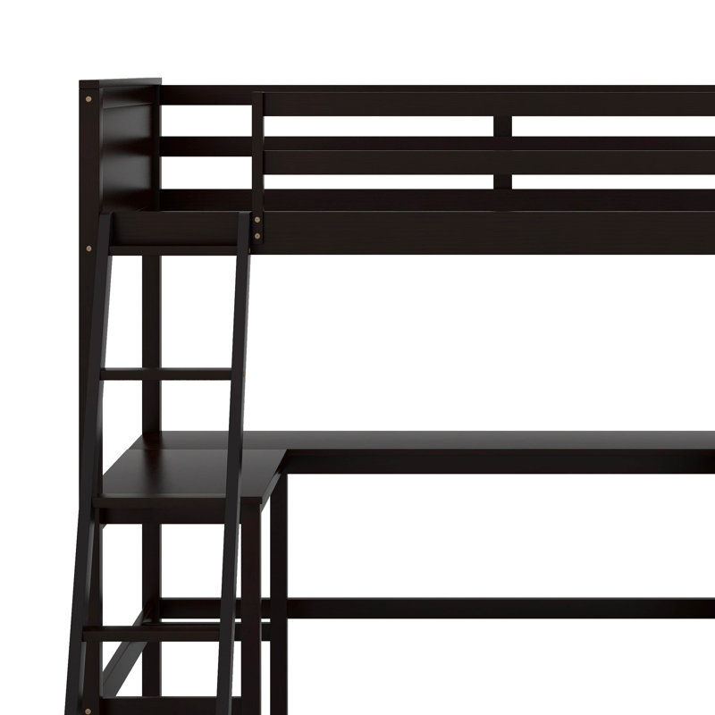 Lit mezzanine simple avec tablettes et bureau, Espresso