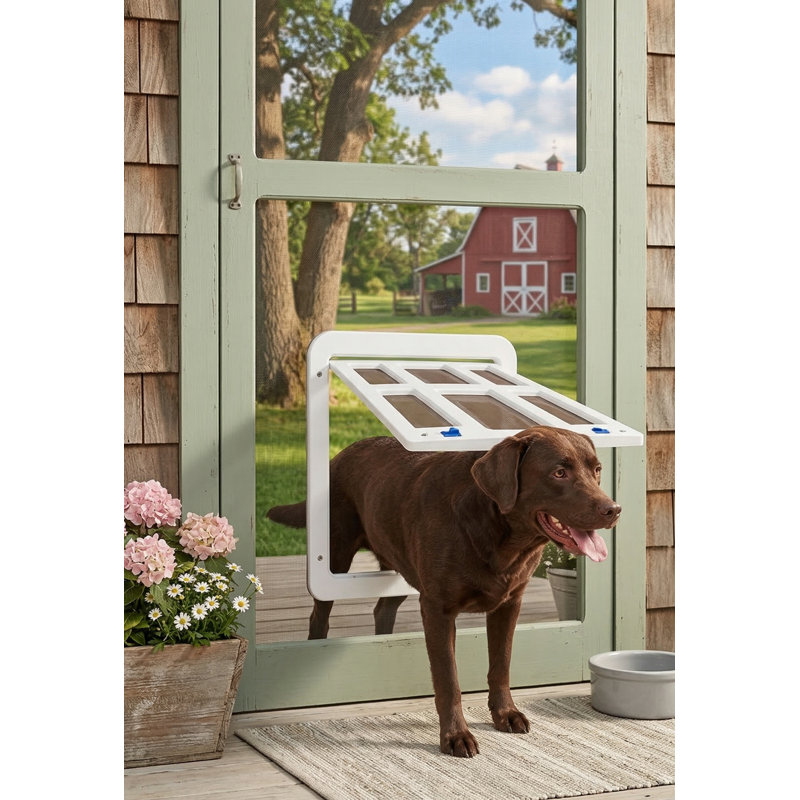 Panneau de porte verrouillable pour animaux pour portes coulissantes, pour chiens et chats, blanc