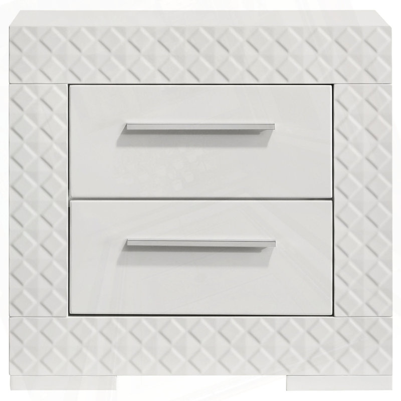 Table de chevet 2 tiroirs, Blanc brillant