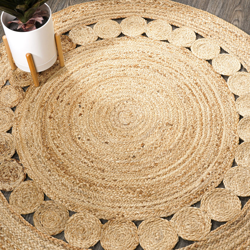 Brecken Round Natural Jute Boho Circle Natural Rug, Round 7'