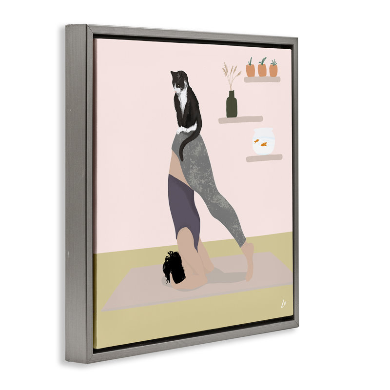  «Downward Cat Yoga Pose» par Lydia Orange, H 25 po x l 25 po, Cadre flottant gris lustré