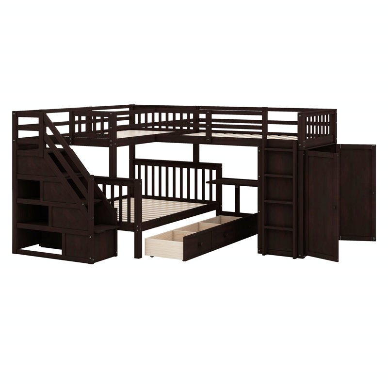 Javarrie Kids Bunk Bed with Drawers, Espresso