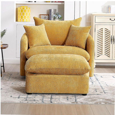 Fauteuil d'appoint pivotant surdimensionné de 46,1 po avec repose-pieds pivotant, siège large de 37,8 po pour les personnes lourdes, fauteuil d'appoint avec 3 coussins de salon, chenille