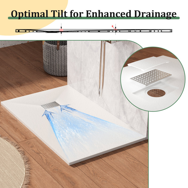 Base de douche incurvée 59/60 "x 36", panneau de douche antidérapant à profil bas avec couvercle de drain Smc, accessible en fauteuil roulant