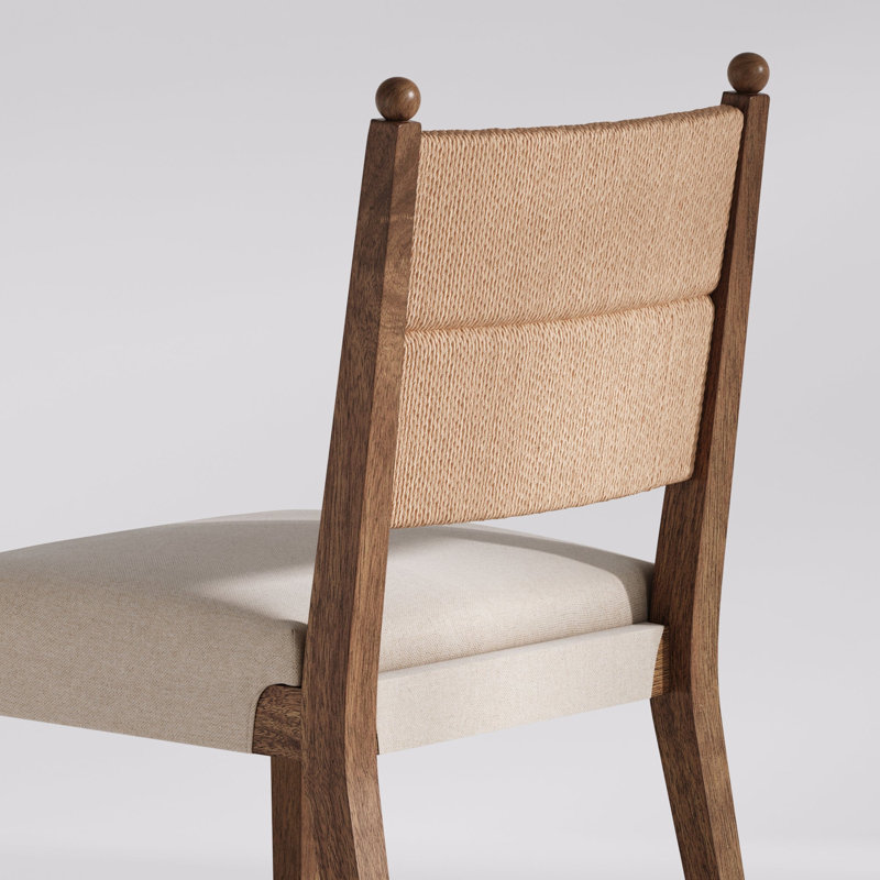Ensemble de 6 chaises de salle à manger brun foncé avec dossier en jonc de mer, siège en lin et pieds en bois massif., 6
