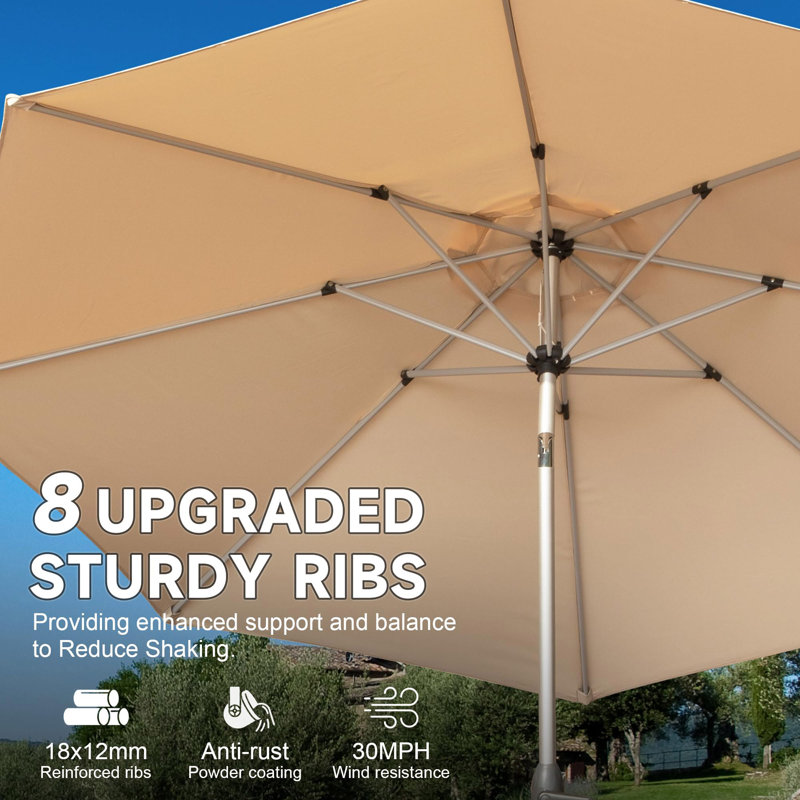 Parasol de patio, parasol de table d'extérieur avec bouton poussoir inclinable et manivelle, Beige
