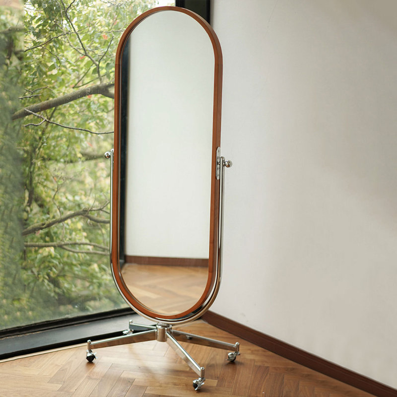 Oval Solid + Manufactured Wood Metal Full Length Mirror