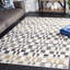 Tapis géométrique ivoire / bleu marine en jute tissé à la machine-393214804