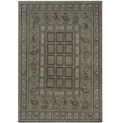 Tapis marocain gris en laine noué à la main de conception unique 5 pi 2 po x 7 pi 6 po Lues