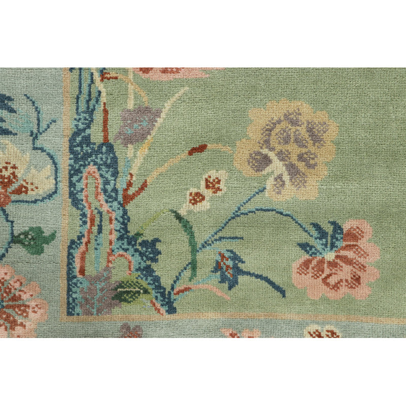Art Deco Hand Knotted Wool Geometric Area Rug, Rectangle 10' x 14'