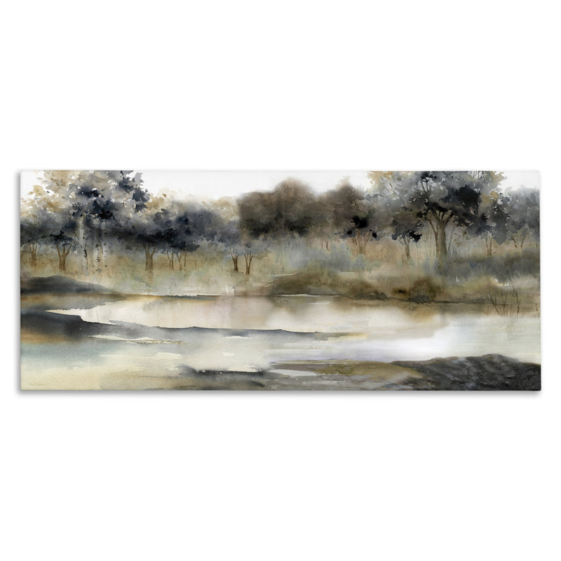 " Trees By Lakeside Landscape " by Carol Robinson Painting Print, 17" H x 40" W x 1.5" D