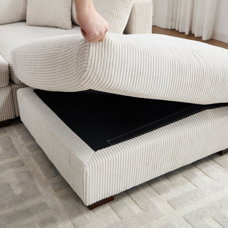 120.47'' Wide Modern Corduroy Sectional Sofa With Ottomans And Two  Pillows, Beige