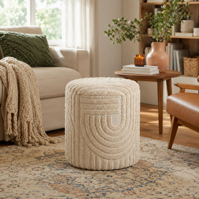 40cm Wide Round No Pattern Footstool Ottoman