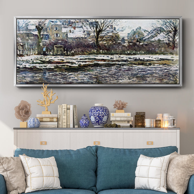 «Snow in Vetheuil» par Monet, toile encadrée, H 20 po x l 50 po