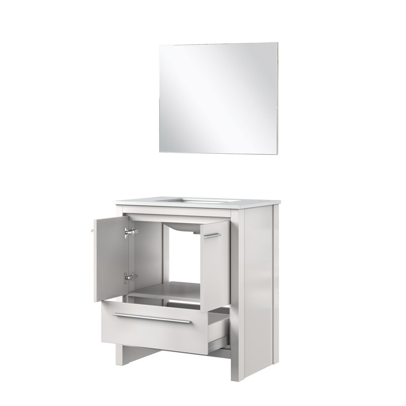 Ensemble de meuble-lavabo simple 30 po avec miroir Lafarre, Rustic Acacia, White Quartz