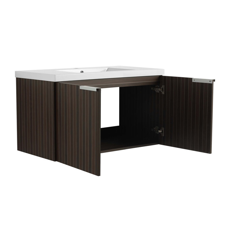 Armoire de salle de bain 36 po avec lavabo en résine, portes à fermeture douce, conception à fixation flottante