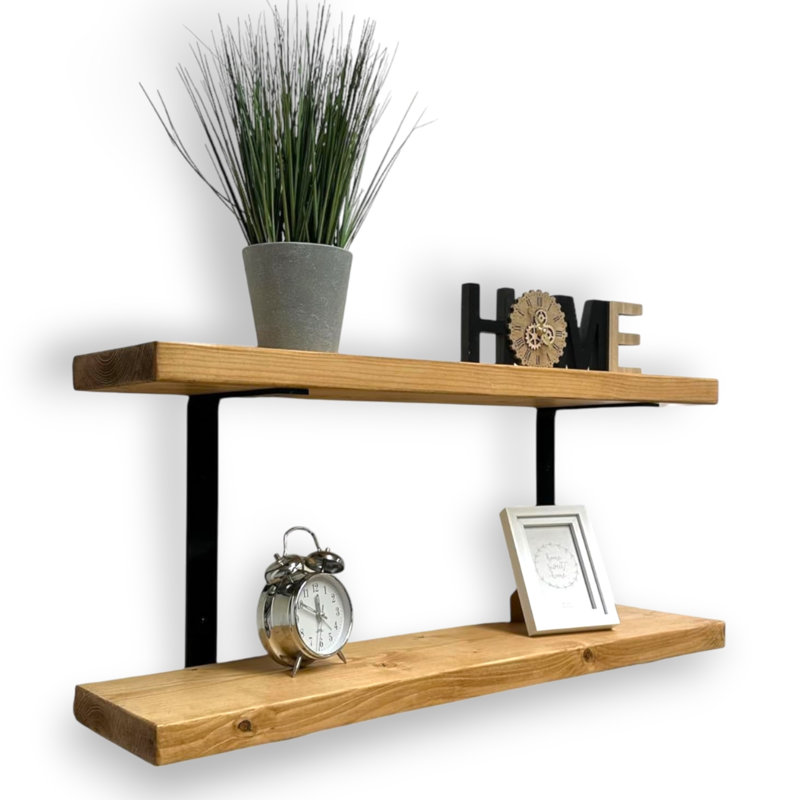 Ashlar Wood Floating Shelf, 4.5cm H x 40cm W x 22cm D, Rustic Pine