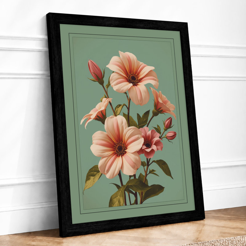 Coral Flowering Plant Botanical - Framed Print, A1 - 84.1 x 59.4 cm, Black