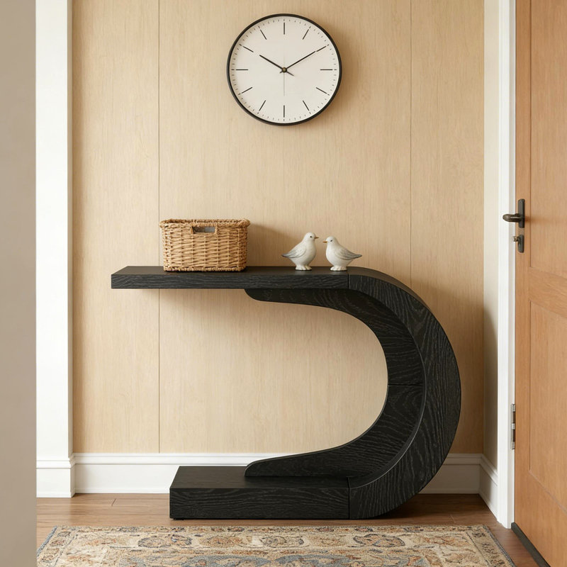 Élégante table de couloir, console, table d'appoint en forme de C