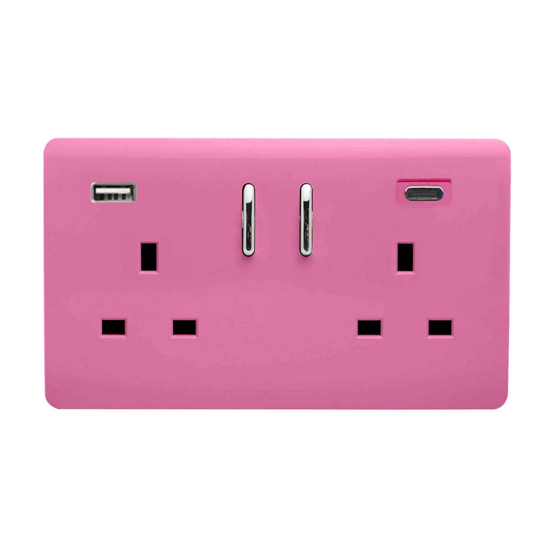 Trendi Switch 2 Gang USB 3100mA Type A & C USB Plug Socket, Pink