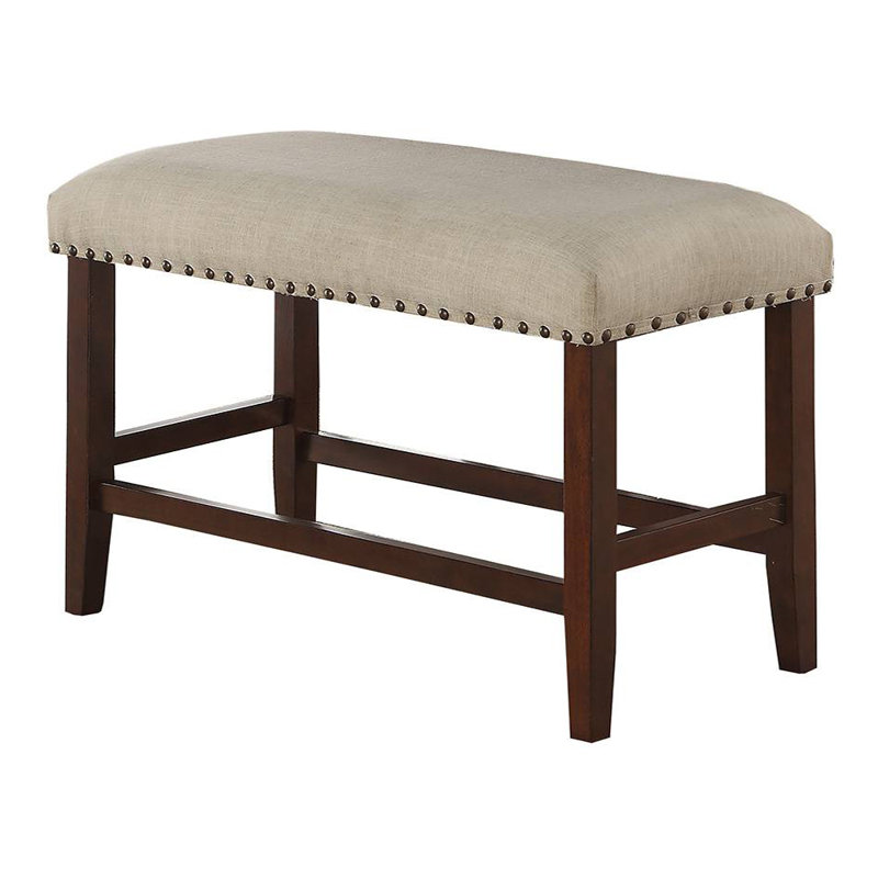 Banc en tissu à hauteur de comptoir avec garniture cloutée