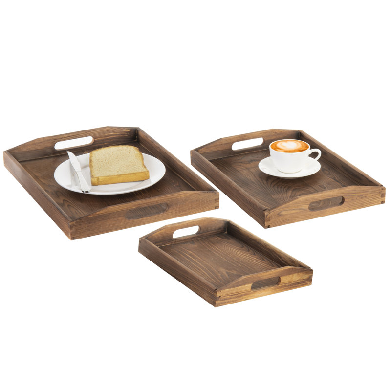 Vintage Nesting Breakfast 3 Piece Serving Tray Set, Brown