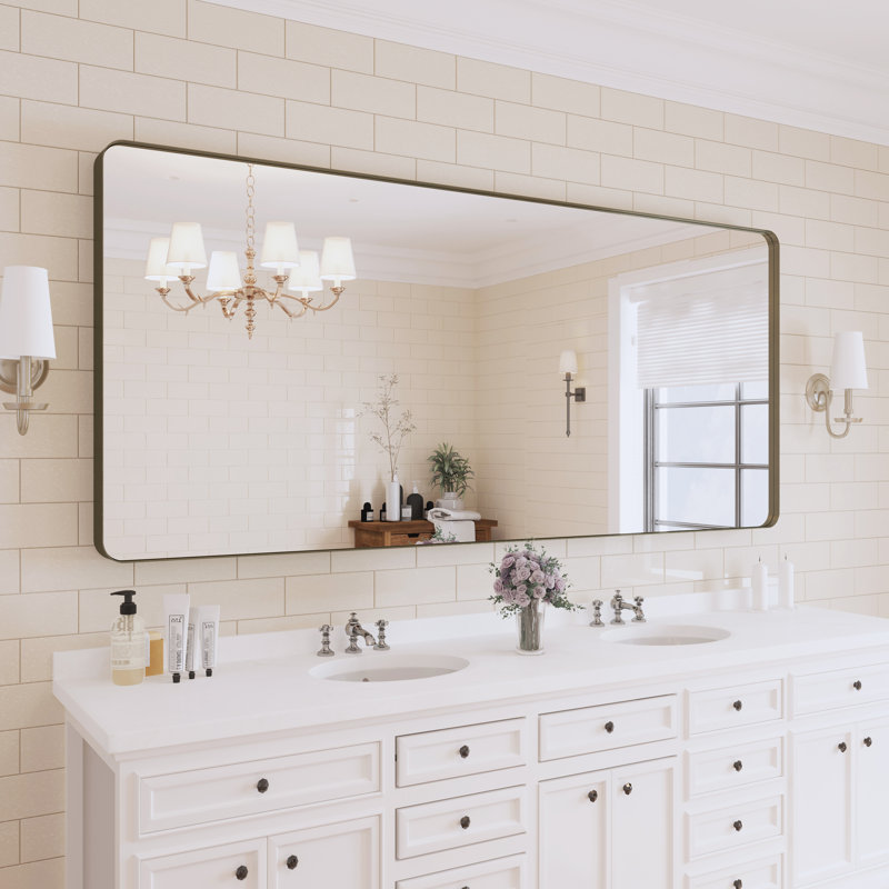 Miroir de salle de bain mural et d'angle Lesamuel, 32 po x 72 po, Bronze