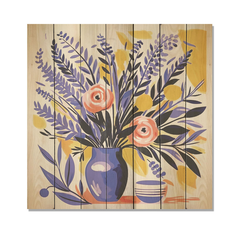 Mauve Boho Pottery Blooms II - Boho Pottery sur impression de bois, H 30 po x l 30 po