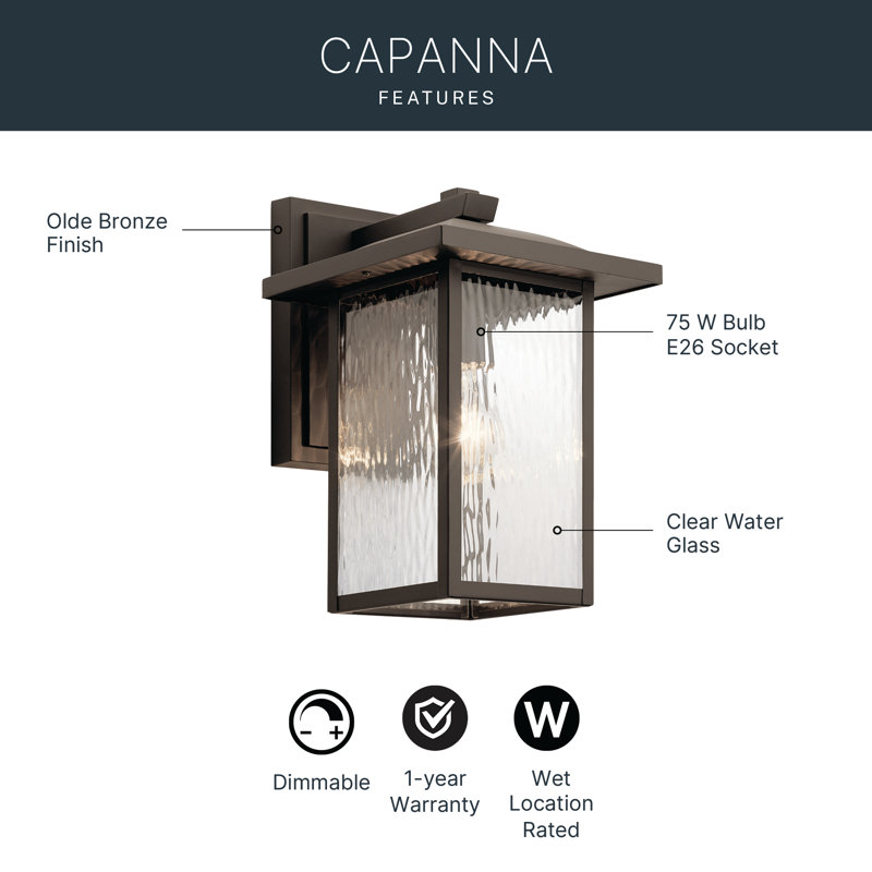 13.25" 1-Light Olde Bronze Outdoor Wall Light with Waterfall Glass Shade, 13.25" H x 8.5" H x 8.5" D