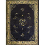 Wool Blue Ivory Beige Cream White Antique Hand Knotted Pile 1920s Rectangle Rug