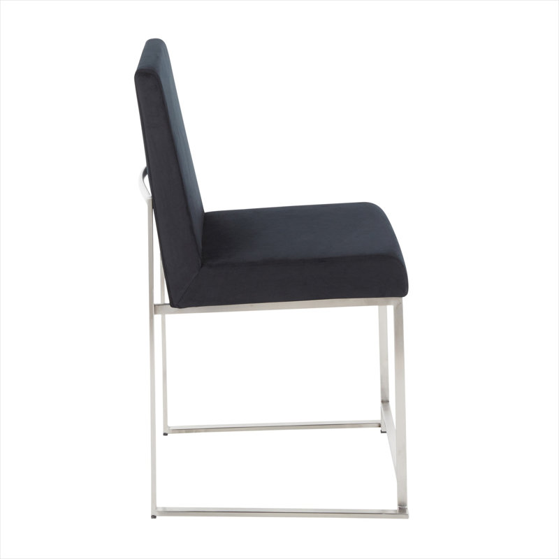 Ensemble de 2 chaises d'appoint en velours noir élégant avec pieds en acier inoxydable, siège rembourré à haut dossier