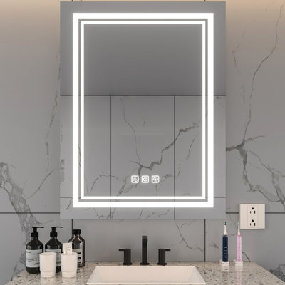 Miroir mural de salle de bain mural 32 "x 24", 5 minutes, 3 couleurs à intensité variable, pleine capacité de réflexion réfléchissante, réflexion, type de finition