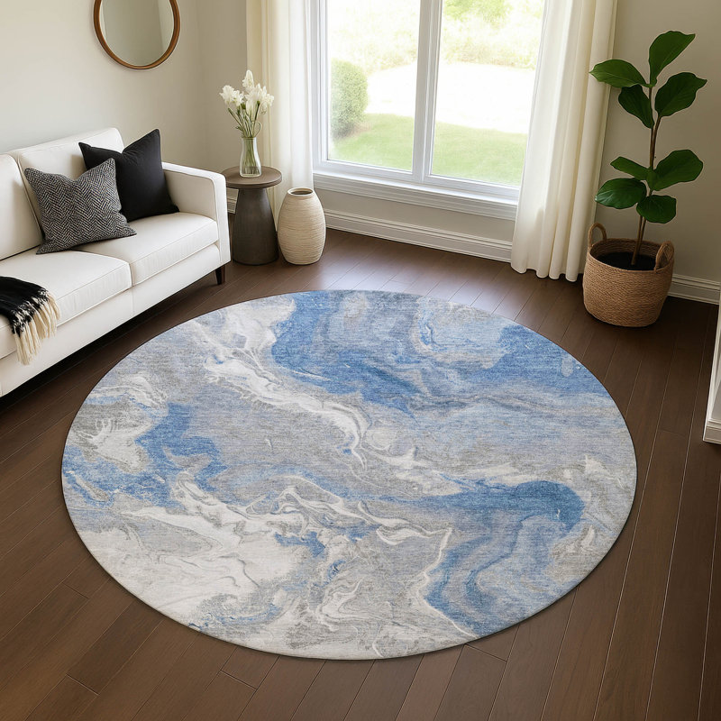 Premium Machine Washable Strinko AMF1682 Abstract Rug, Round 8'