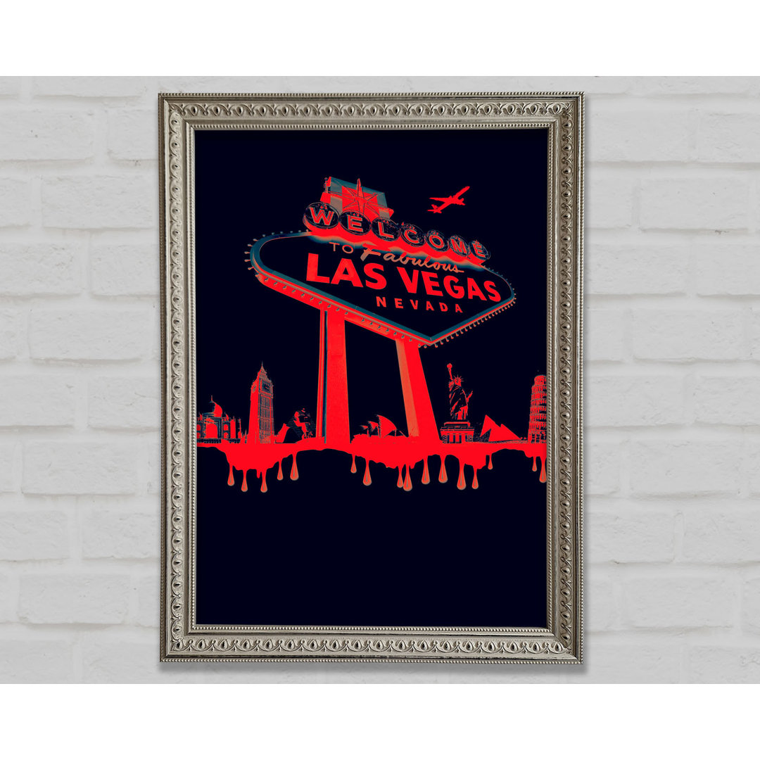 Las Vegas Schild Rot Silber - Druck