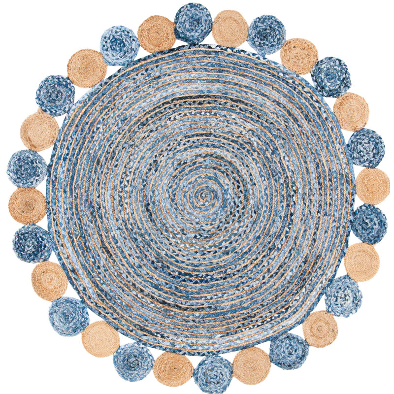 Cormier Hand Woven Jute, Cotton Abstract Rug, Round 6'