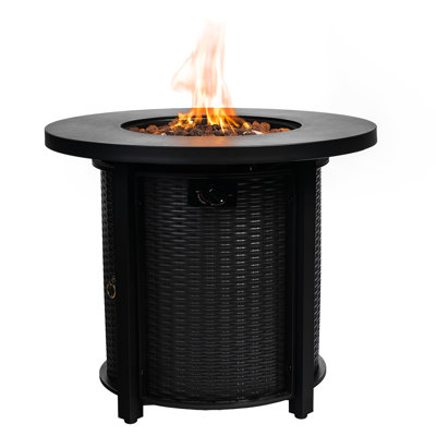 30Inch Propane Round Fire Table, 40000Btu, Steel Lid Flame Adjustable 40000Btu Round, For Garden
