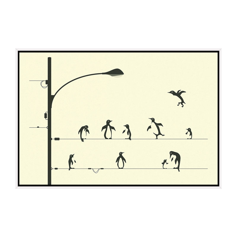«Penguins on a Wire», art encadré, H 40 po x l 60 po x P 1,5 po, Toile blanche encadrée